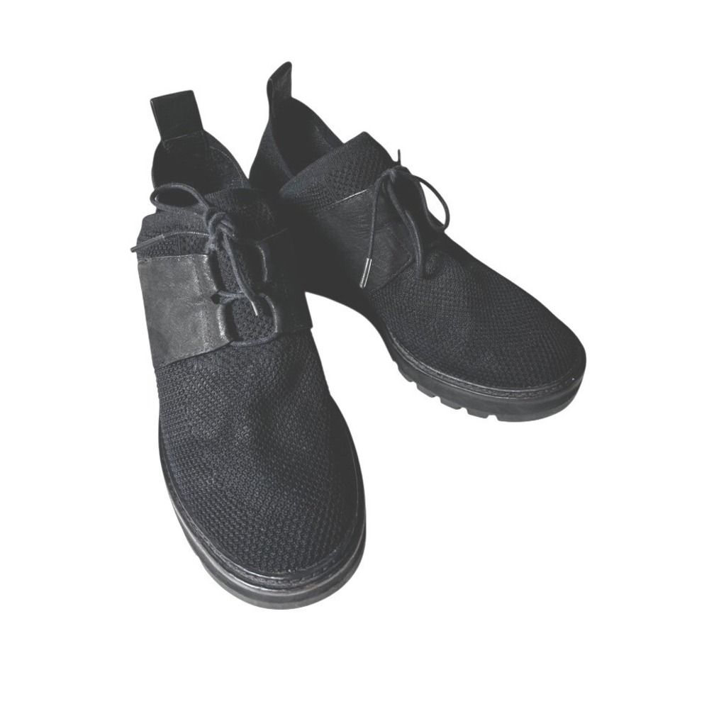 Eileen Fisher Size 7 Black Knit Leather Platform Wedge Shoes Sneakers Lug Sole